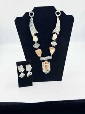 J. Jansen Designs Austrian Crystal Natural Stone Modernist Necklace Set